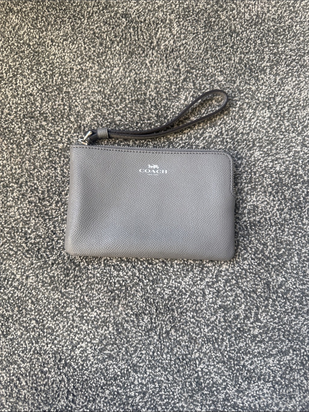 COACH Gray Pebbled Leather Wristlet
